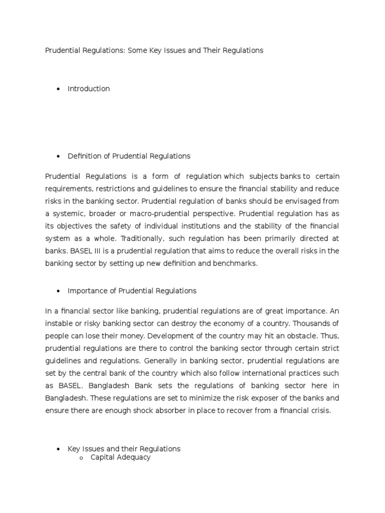 Key Issues in Prudential Regulations | PDF | Write Off | Banks