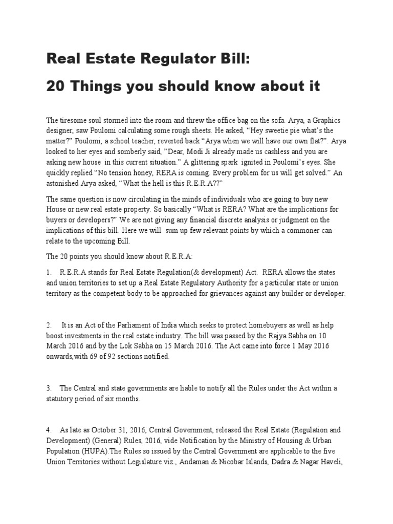 Real Estate Regulator Bill PDF Common Law Government Information