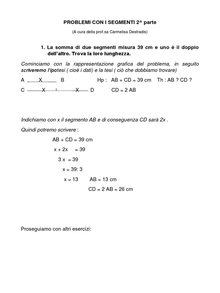 Esercizi Problemi Con I Segmenti Prima Media