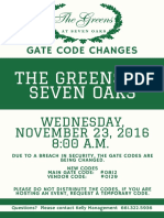 Gate Code Changes: The Greens at Seven Oaks