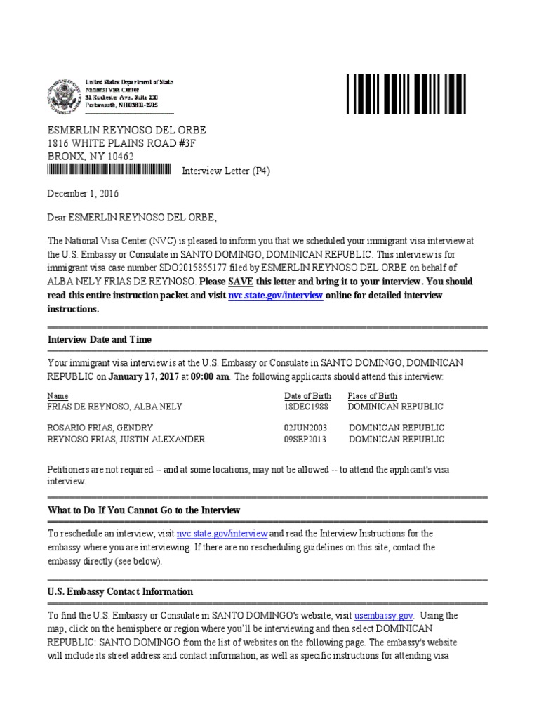 NVC Immigrant Visa Interview Instructions | PDF | Politics | Social Science