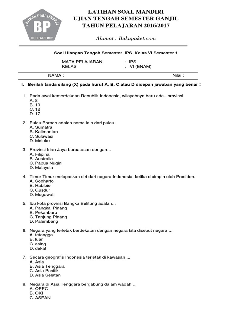 Latihan Soal Ips Kelas 7 Semester 1