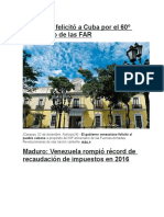 Venezuela Felicitó A Cuba Por El 60º Aniversario de Las FAR