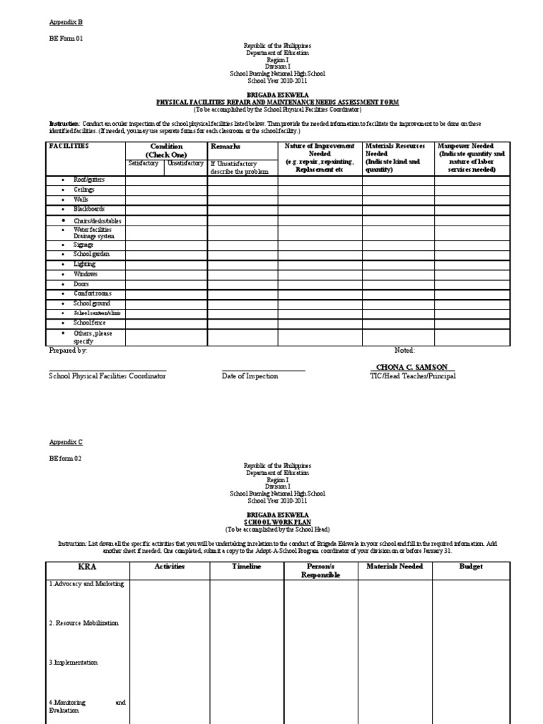 Appendix B BE Form 01: Condition (Check One) Remarks | PDF ...