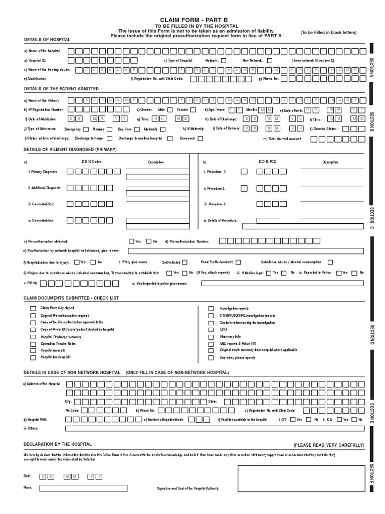 Claim Form Part B Hospital International Statistical Classification