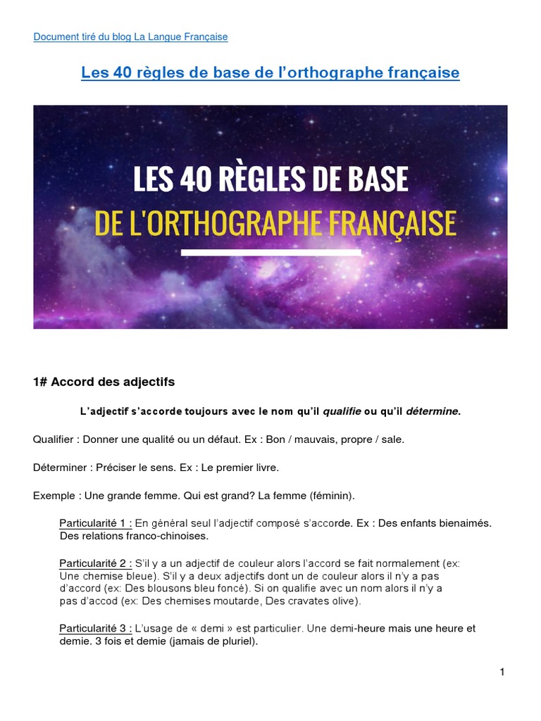 Les 40 Règles De Base De L'orthographe Française Pdf