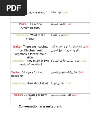 Conversation In A Restaurant Arabic And English Pdf