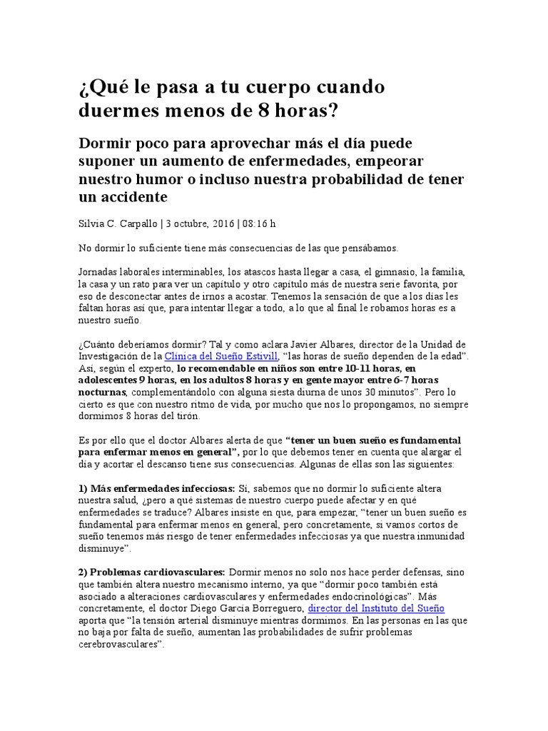 Qué Le Pasa a Tu Cuerpo Cuando Duermes Menos de 8 Horas Dormir Ciencia