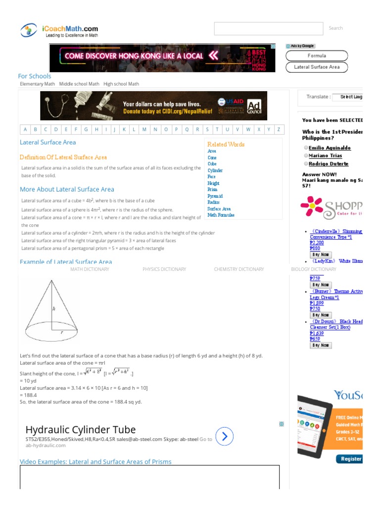 Definition and Examples Lateral Surface Area Define Lateral Surface