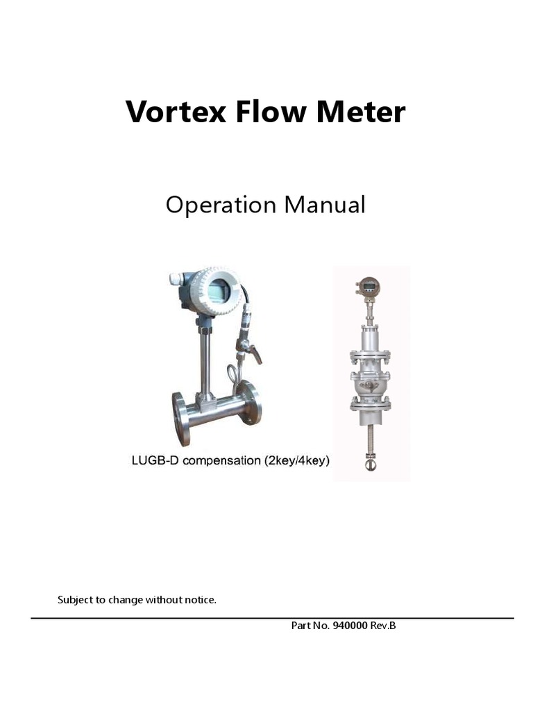 Vortex Flow Meter Operation Manual | PDF | Flow Measurement | Parameter ...