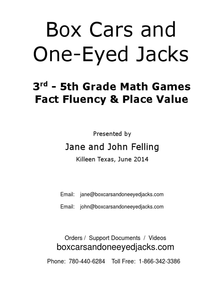 Box Cars And One Eyed Jacks Gr3To5 | Pdf | Playing Cards | Dice