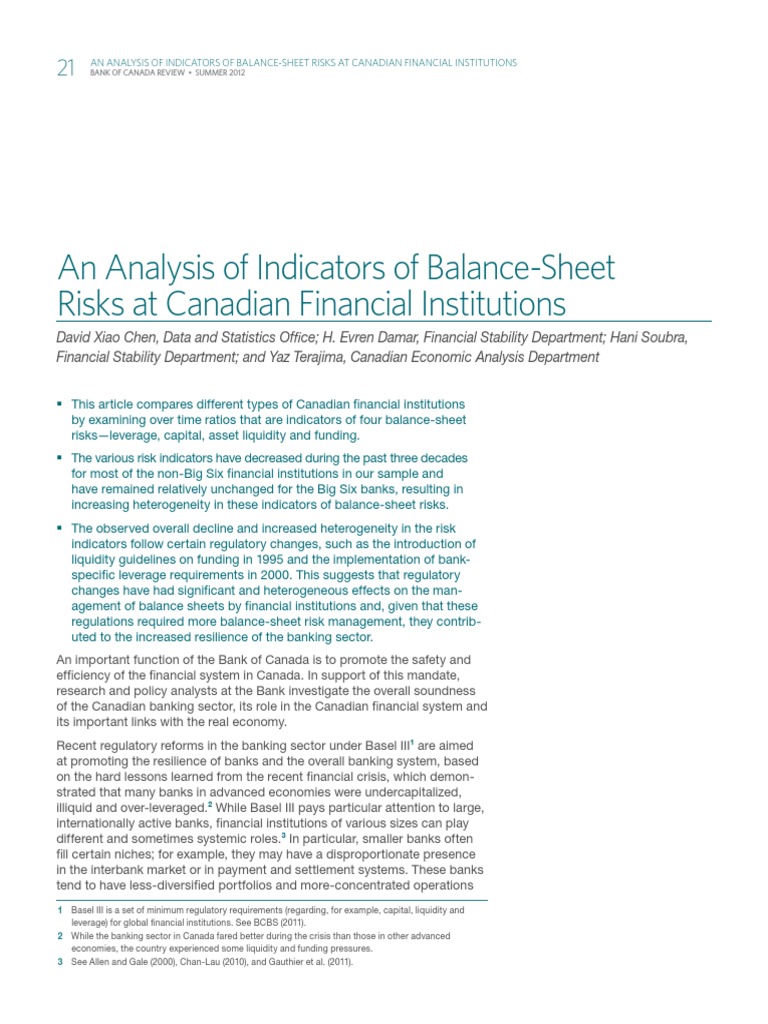 An Analysis of Indicators of Balance-Sheet Risks at Canadian Financial ...