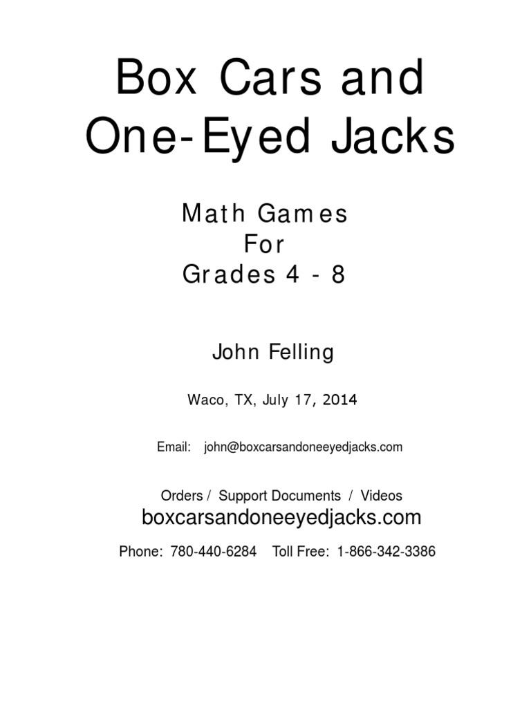 Box Cars and One Eyed Jacks 4to8 PDF Fraction (Mathematics) Gaming