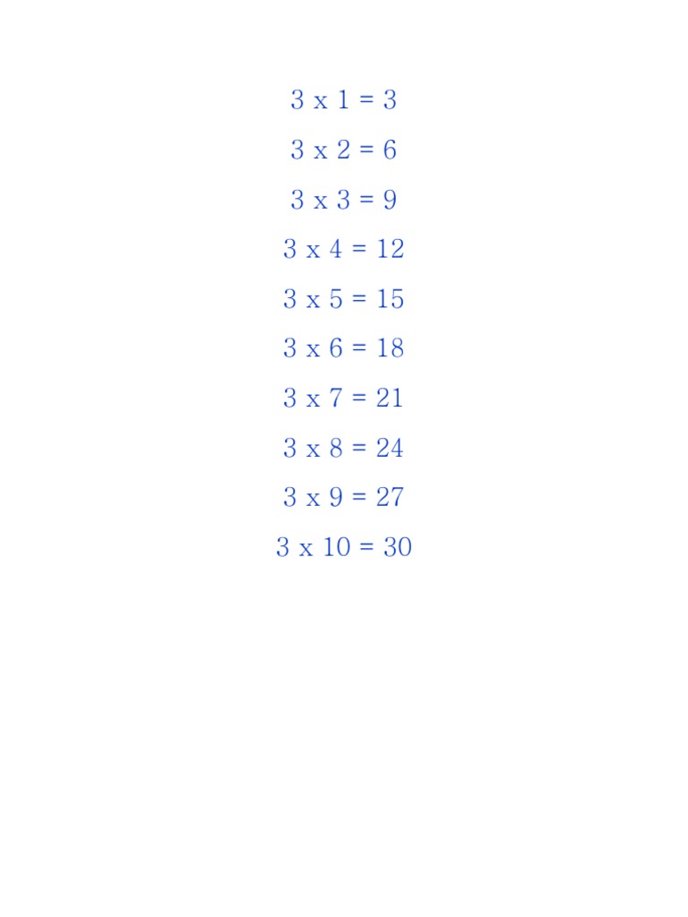 Multiplication Table for 3 | PDF
