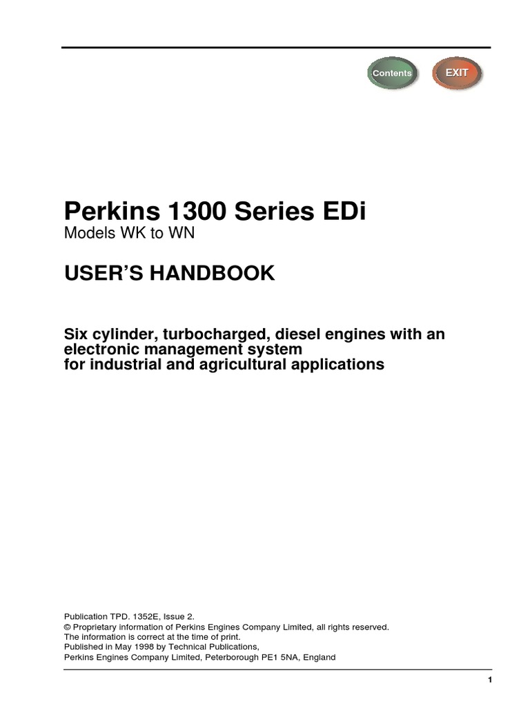 Perkins User Manual 1300 Series Electropak | Internal Combustion Engine |  Turbocharger