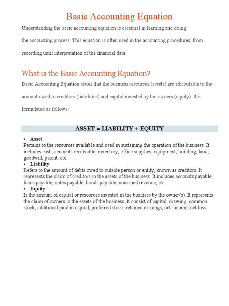 Basic Accounting Equation2 | PDF | Equity (Finance) | Liability ...