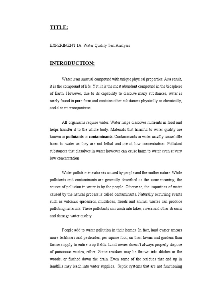 Lab Report Water Quality Water Pollution Hydroxide
