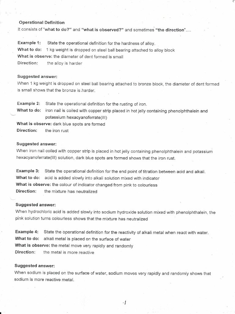 Operational Definition Chemistry SPM PDF Reaction Rate Applied