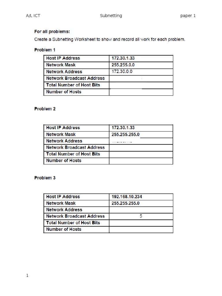 A/L Ict Subnetting Paper 1 | PDF | Science & Mathematics | Technology ...