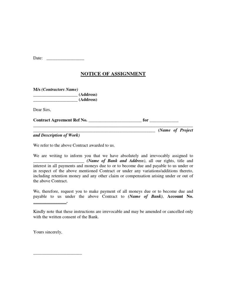 notice of assignment to customer