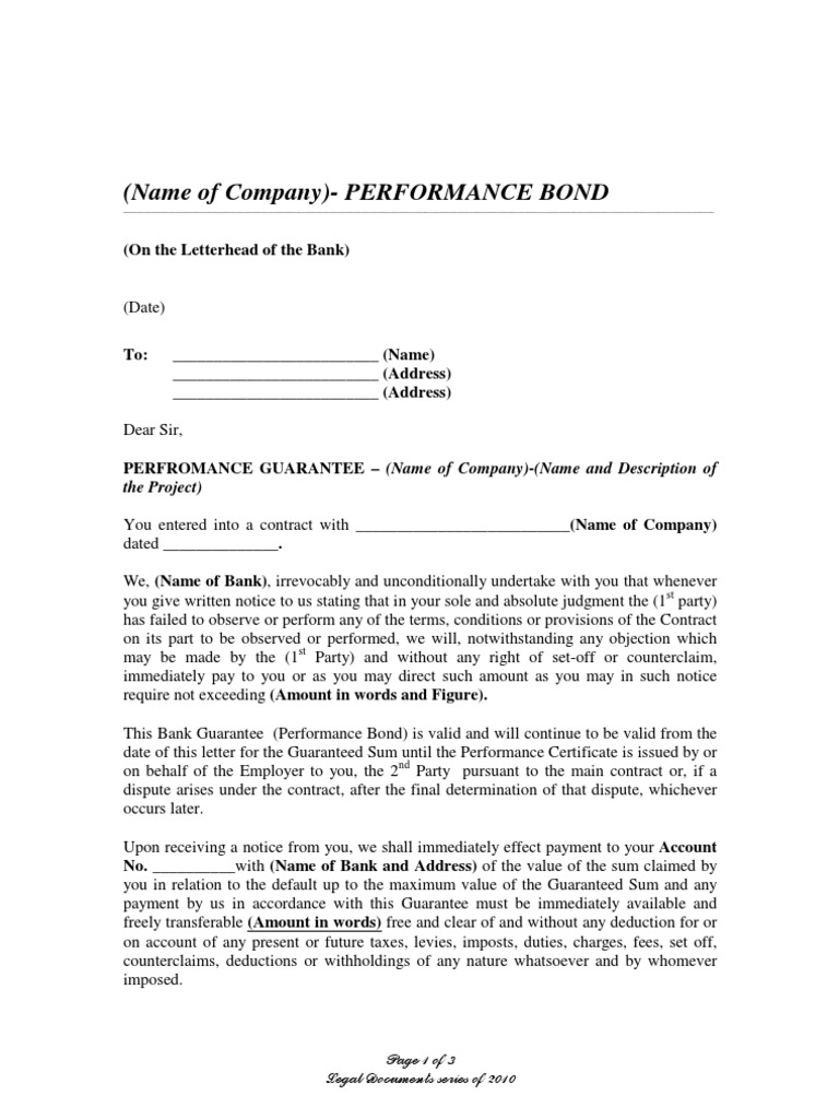 Performance Bond PDF Guarantee Payments