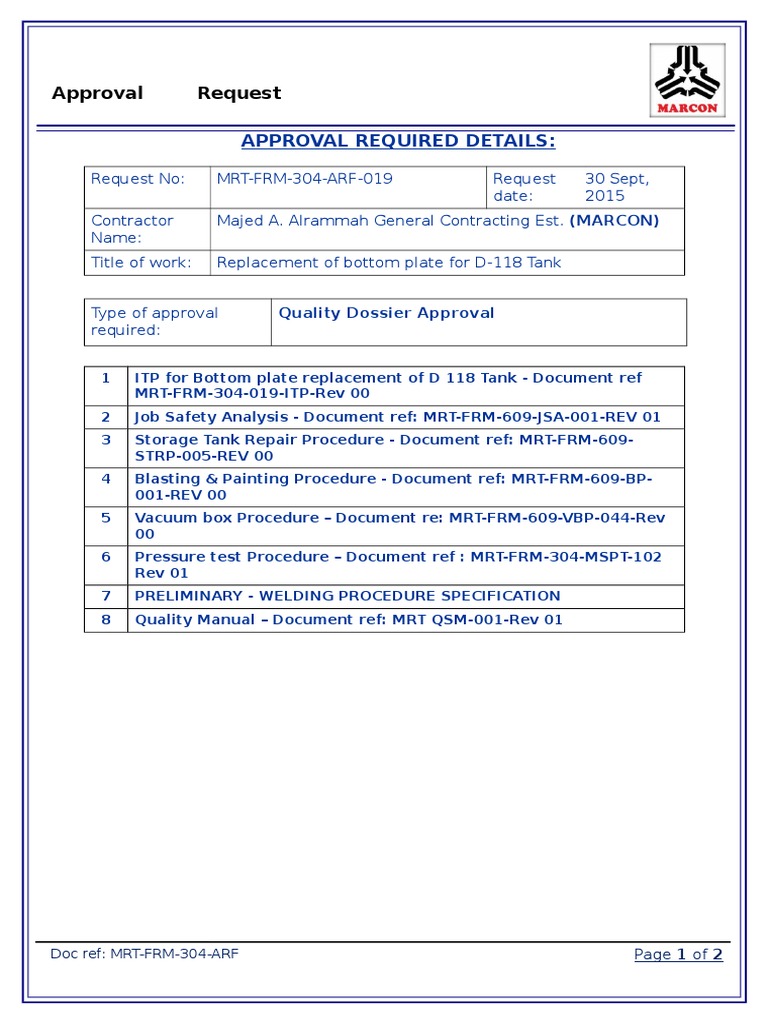 Quality Dossier Approval Request Form | PDF | Business | Technology ...