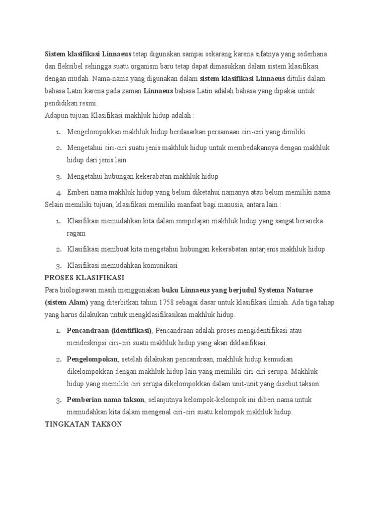 Klasifikasi Makhluk Hidup Linnaeus dan Taksonomi | PDF
