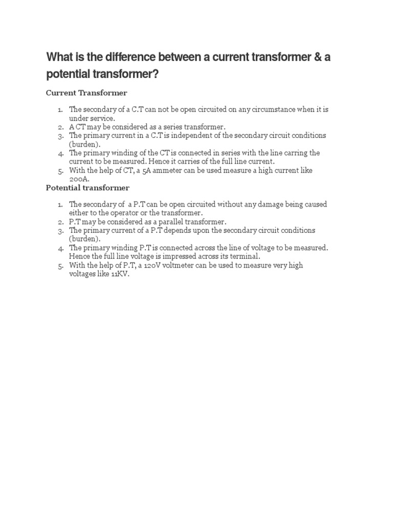 Current vs. Potential Transformers Explained | PDF | Transformer ...