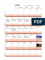 December2016 Class Calendar