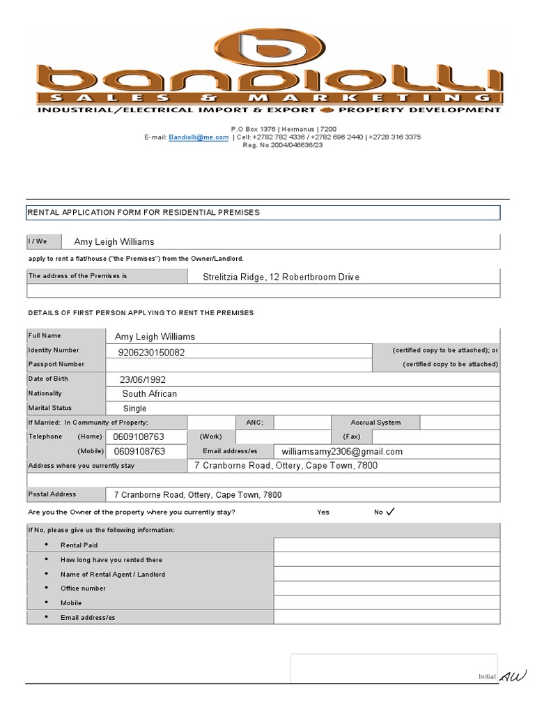 Rental Application Form Completing Lease Renting