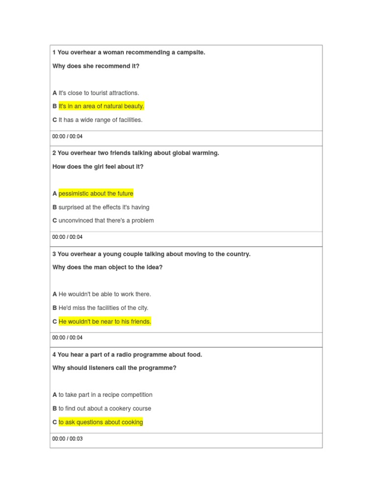 Listening Fce Test Part 1 2 3 4 Pdf Fashion Cognition