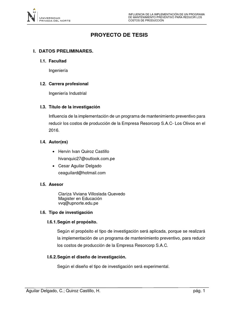 Anexo 2. - Proyecto de Tesis 2016 Ivan-Cesar | PDF | Costo | Presupuesto
