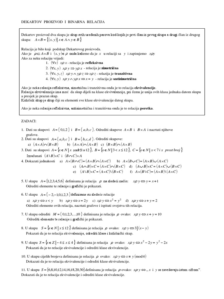 Dekartov Proizvod I Binarna Relacija | PDF
