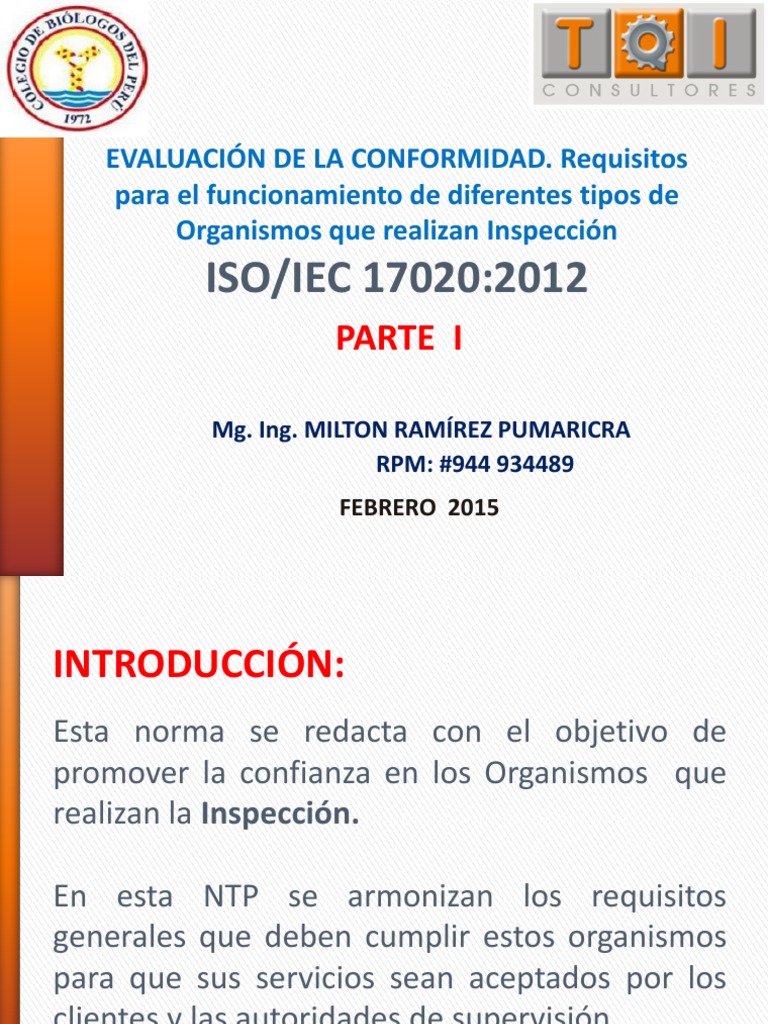 ISO/IEC 17020:2012: Parte I | PDF | Gestión de la calidad | Calidad ...