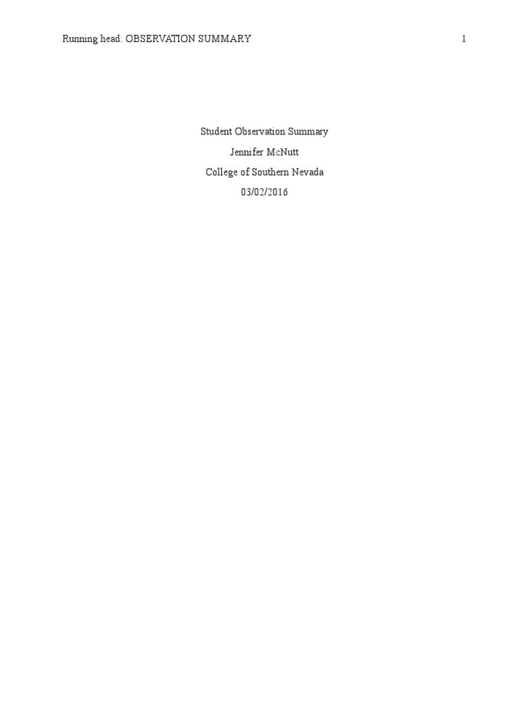 Kindergarten Classroom Observations Summary | PDF | Individualized ...