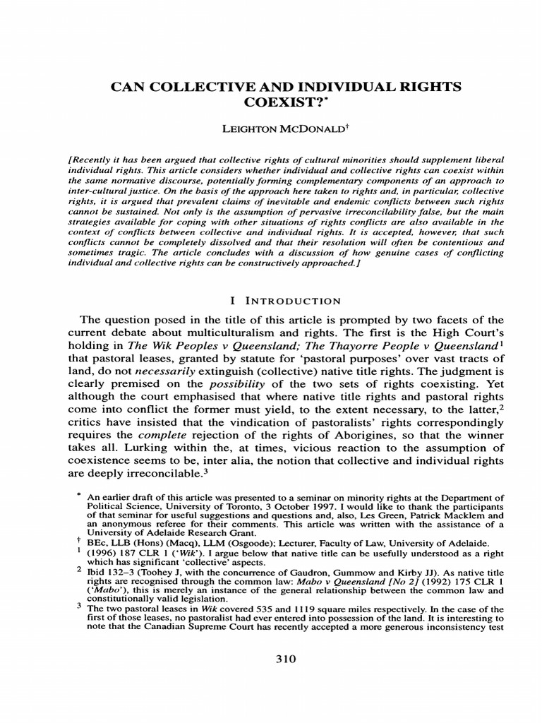 Can Collective and Individual Rights Coexist?': Claim | PDF ...