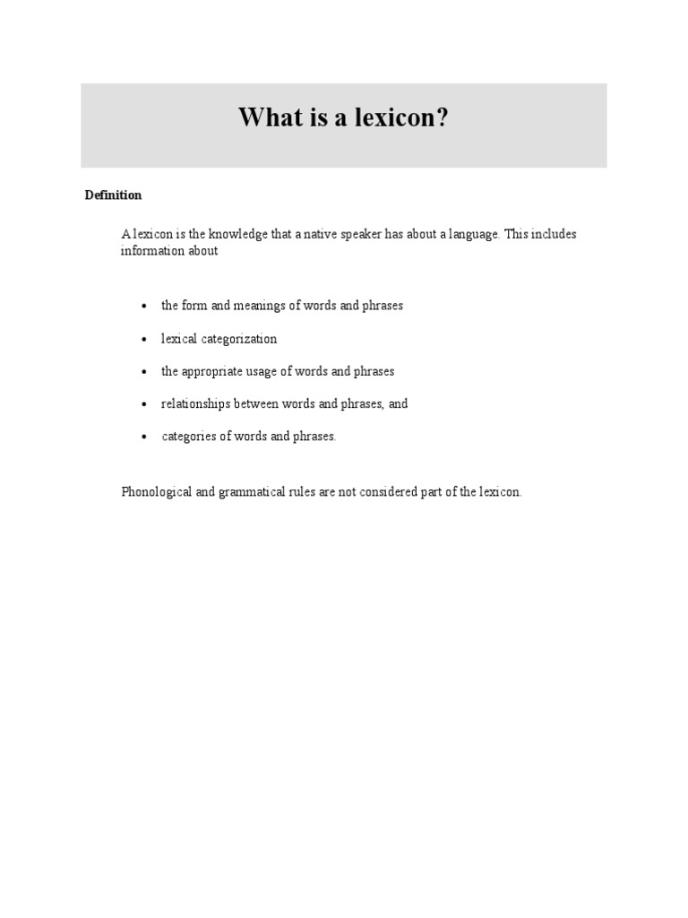 Understanding Lexicon in Language | PDF | Language Arts & Discipline
