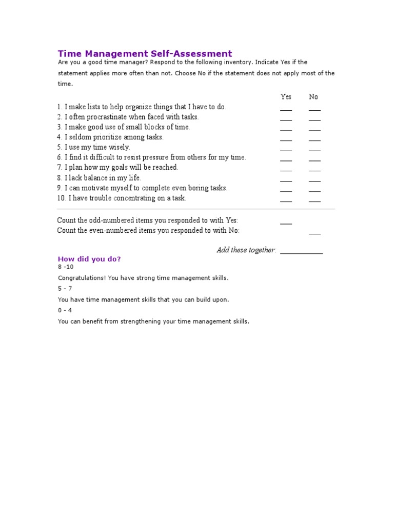 Time Management - Self Assessment | PDF