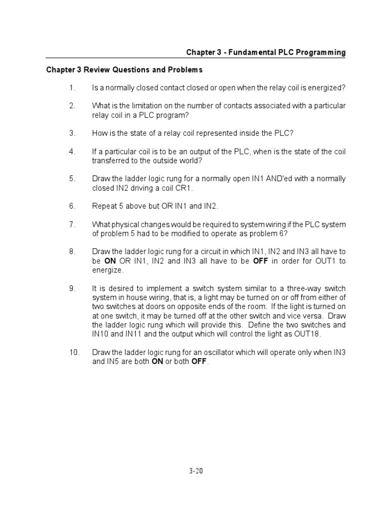 Chapter 3 Fundamental PLC Programming Chapter 3 Review Questions and