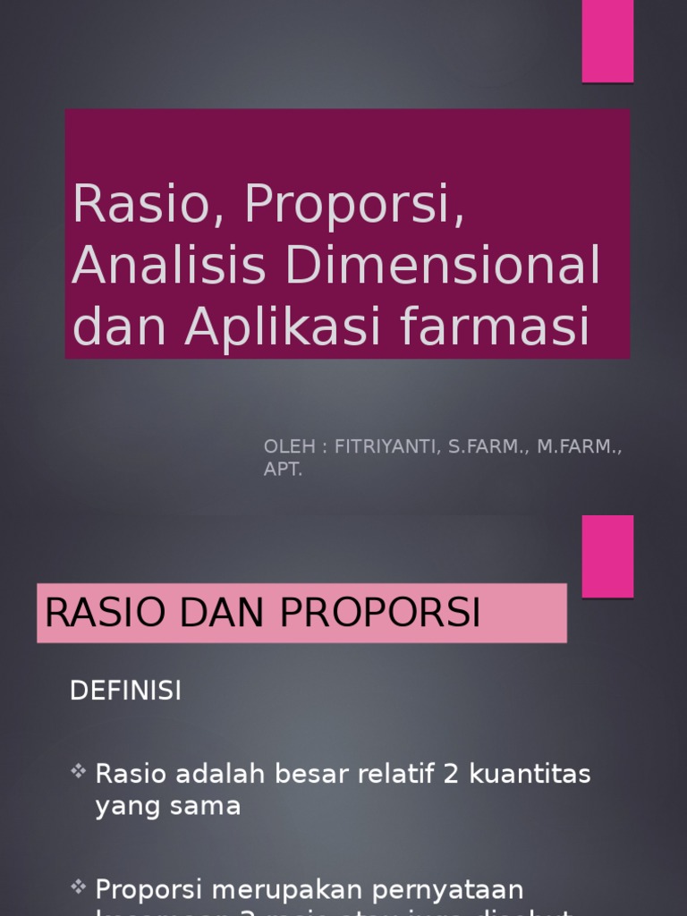 Aplikasi Rasio dan Proporsi dalam Farmasi | PDF | Pengembangan Diri