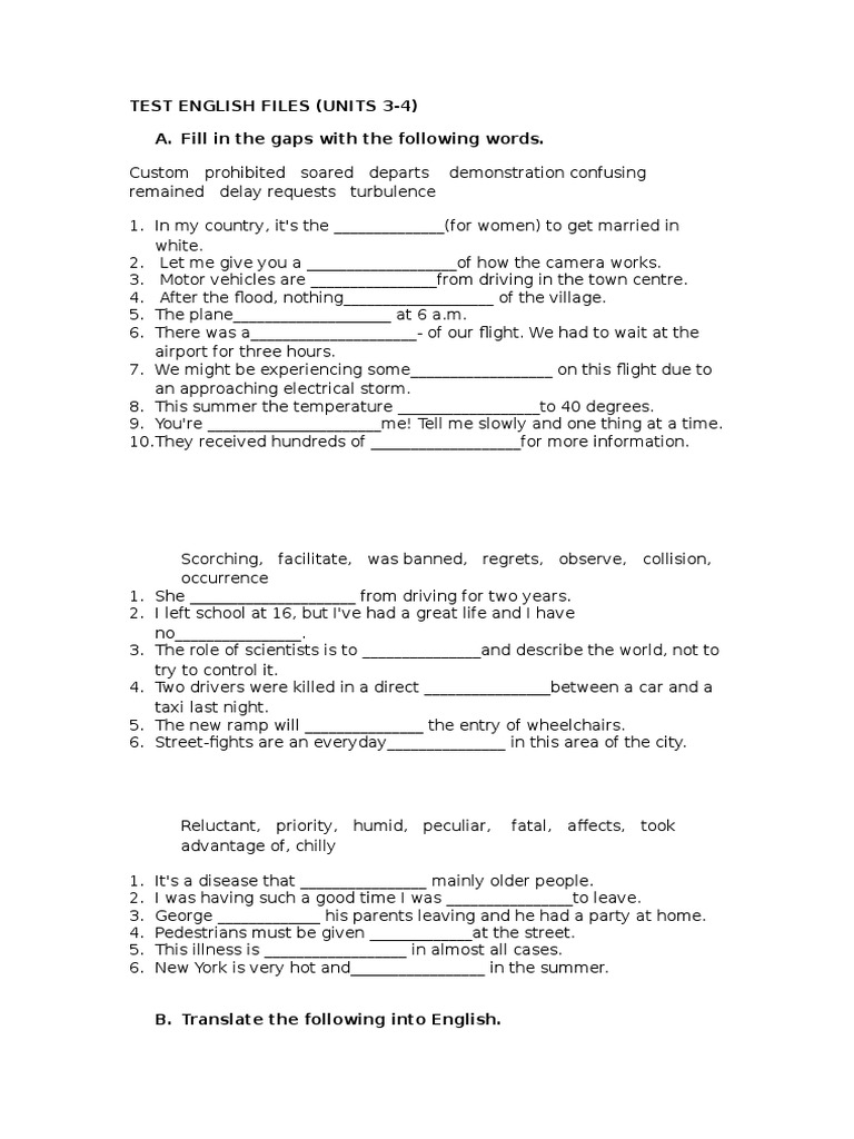 Test English Files 3-4 | PDF | Foreign Language Studies | Science ...