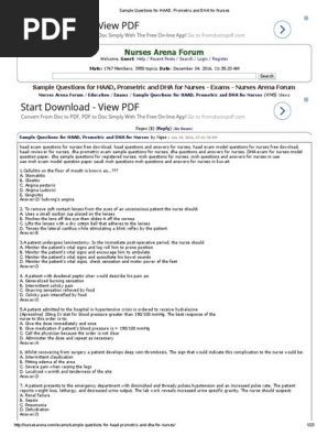 Sample Questions for HAAD, Prometric and DHA for Nurses