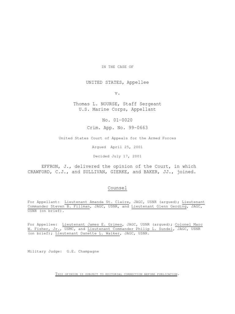 United States v. Nourse, C.A.A.F. (2001) | PDF | Judge Advocate General ...