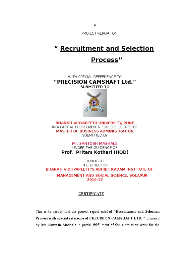 " Recruitment and Selection Process" "Precision Camshaft LTD." PDF