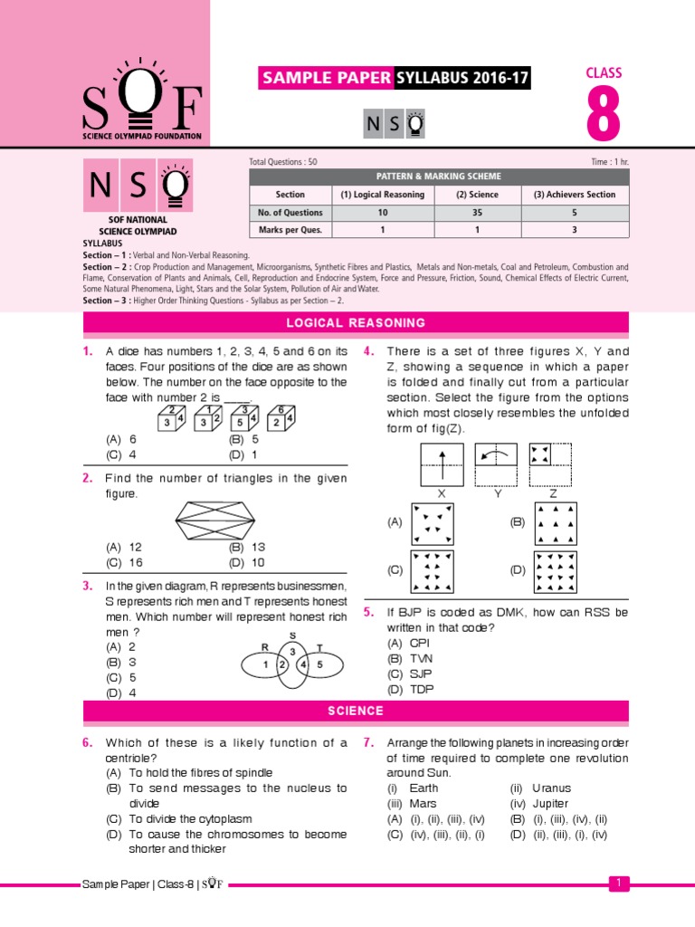 Class8 65 SOF Sample Paper For Olympiads PDF Surface Runoff