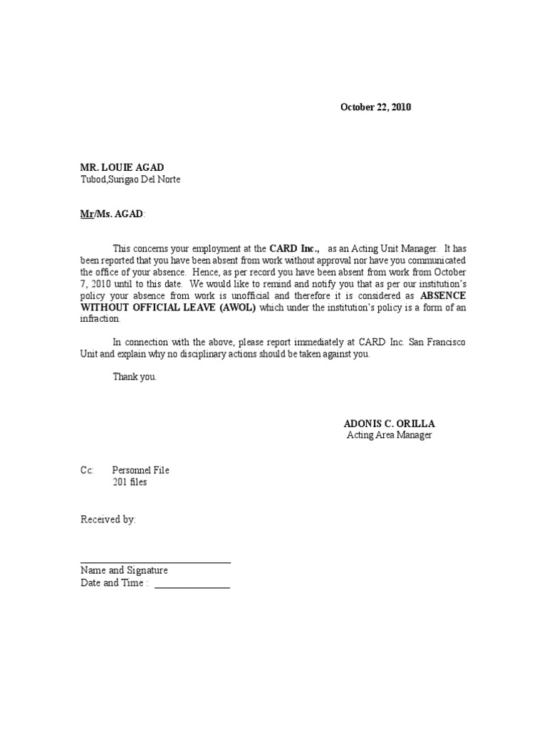 AWOL Notification and Explanation Request | PDF