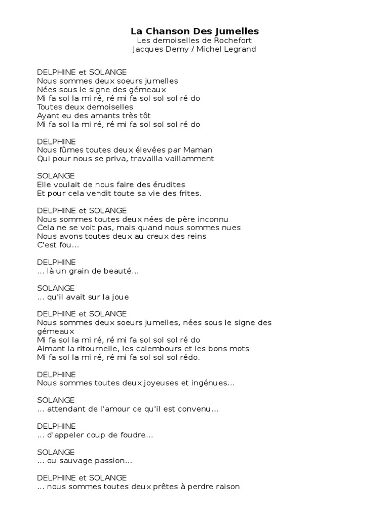 La Chanson Des Jumelles Loisirs Divertissement General scribd