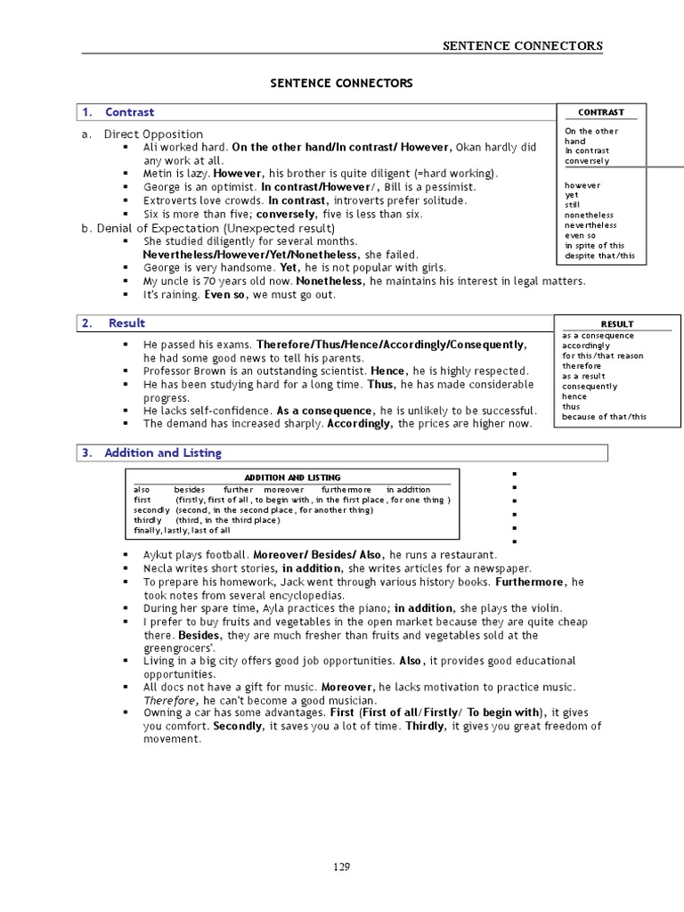 Sentence Connectors and Their Uses | PDF