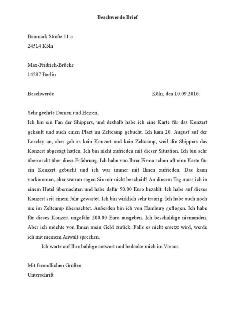 Beschwerde Brief