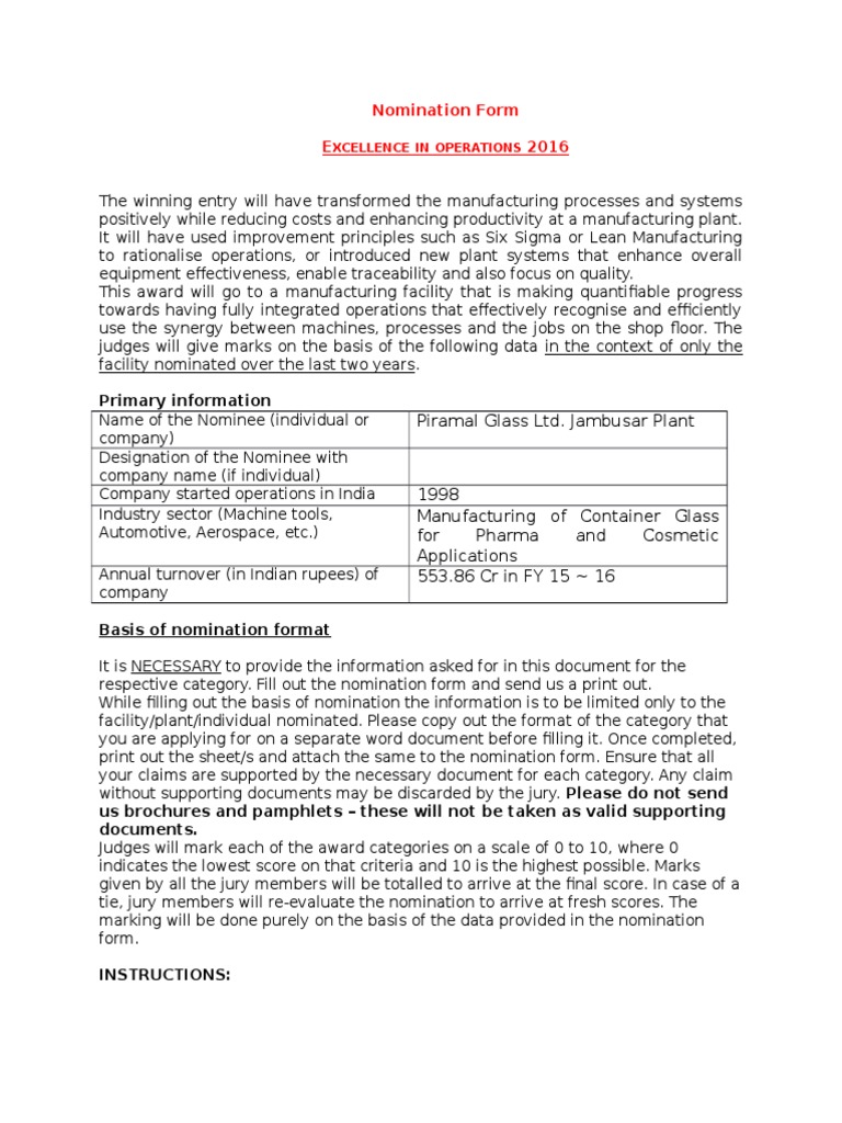 Excellence in Operations 2016 (Piramal Glass Jambusar) PDF Lean Manufacturing Six Sigma
